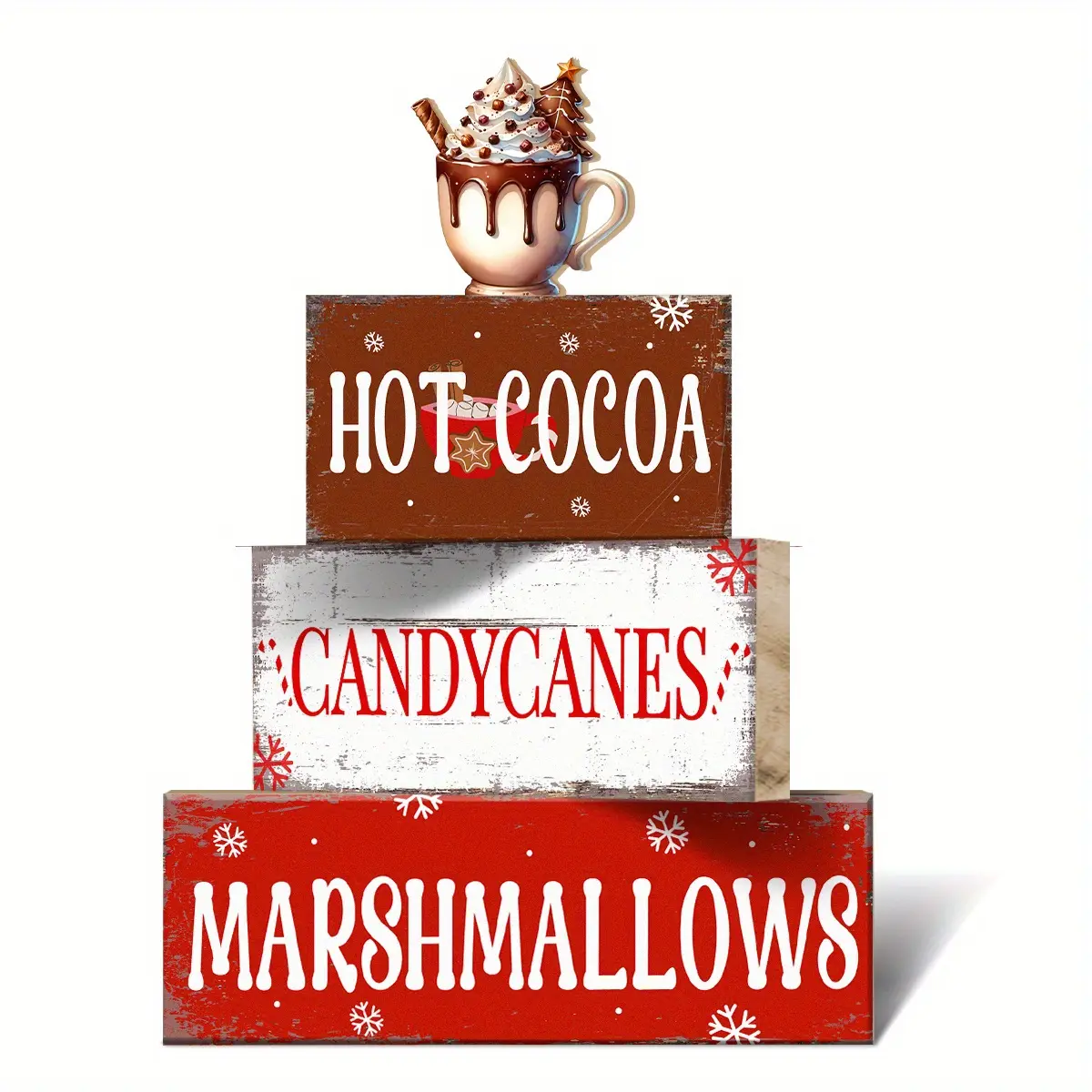 4pcs Christmas Wooden Desktop Signs Exquisite and Cute Decorations for Farmhouse Bedroom, Kitchen & Dining Tabletop Suitable as Gifts for Christmas, Thanksgiving & Birthdays