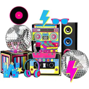 14 Pcs 80s 90s Party Decorations Hip Hop Favor Set Large Paper Boombox Boxes Novelty Treat Boxes Boom Cassette for Retro 1980s 1990s Theme Birthday Neon Disco Music Party Supplies