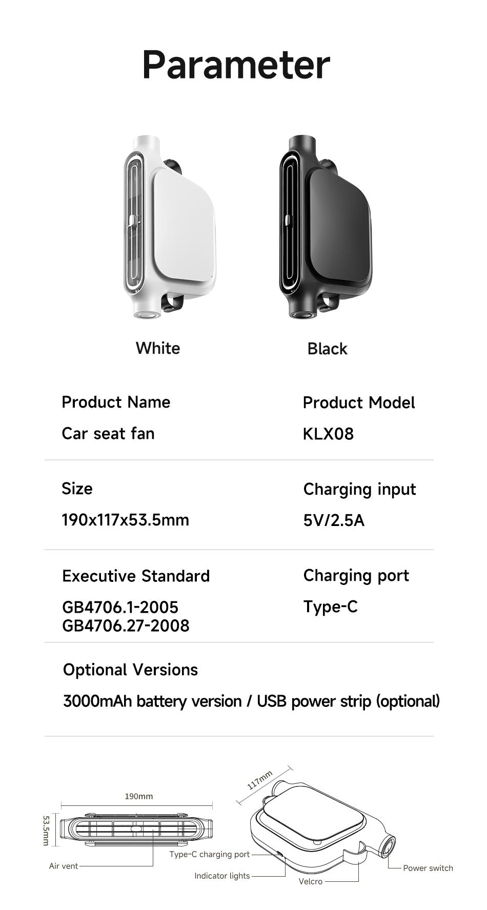 2026 Upgraded Car Fan, Mini Portable USB Cooling Fan for Driver & Passenger Seat, 3 Wind Speeds Quiet Backseat Headrest Neck Fan for Kids Baby, Universal Vehicle Accessories for Car Jeep Van RV Truck