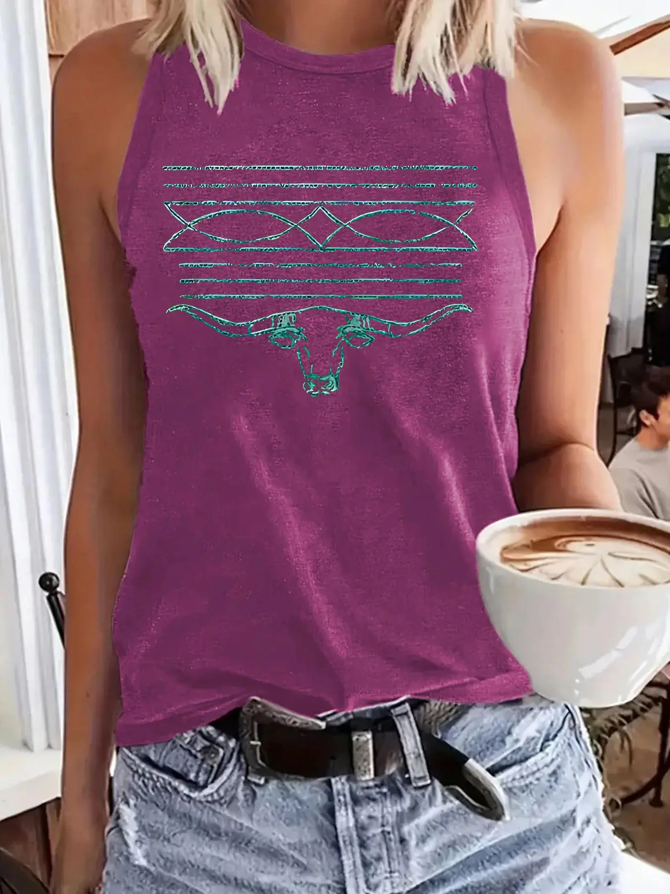 Casual Elegant Sleeveless Summer Vest, Breathable Tank Top for Women, Loose Fitting Lightweight with Cow Print Design, Round Neck Knit Fabric Top in S-Xxl Sizes