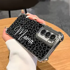 Trendy and fashionable leopard print text phone case suitable for SAMSUNG Galaxy S25 Ultra S24/S23/S22 Plus FE electroplated all inclusive anti fall phone case 079-07 Protection Casing Shockproof