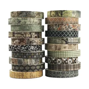 Skinny Floral Washi Tape Set 20 Rolls -Retro Antique Patterns Masking Thin Basic Decorative Tapes for Arts, DIY Crafts,  Journal, Planner, Scrapbook Decor,  Wrapping, Junk Journal