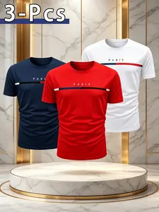 3-Pack Quick-Dry Short Sleeve T-Shirts, Breathable Round Neck, Summer Workout Tops, Running Shirts, Sports Tops, Multi-Colors, All Seasons