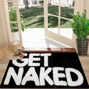 Get Naked Text Print Door Mat, Fun Design Flannel Rug, Home Decorative Rugs, Indoor Use, Perfect for Front Door, Entrance, Hallway, RV, Camping