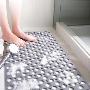 Non Slip Bath Mat for Shower & Bathtub 30x17 Inch with 112 Suction Cups 293 Drain Holes Quick Dry Machine Washable TPE Material for Elderly Kids Pets - Thick Plastic