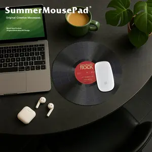Non-Slip Round Mousepad Vintage Vinyl Record Red Mouse Pad for Home Office Gaming Desk Laptop Accessories Desk Interior Setup