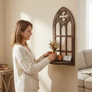 Gothic Window Design Wall Mounted Shelf, 1 Count Wooden Photo Frame Display Rack, Home Decor for Living Room Bedroom Study Room