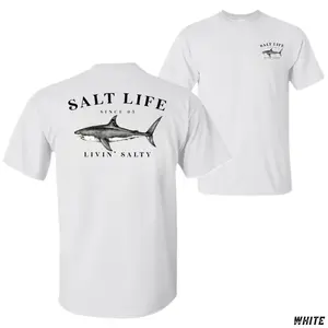 Salt Life Livin' Salty Shark T-Shirt, Offshore Fishing Graphic Tee, Soft Cotton Blend Shirt, Ocean Lifestyle Apparel for Men & Women, Perfect Angler Fisherman Gift, Trendy and Comfortable Wear for Ocean Adventures, Fits