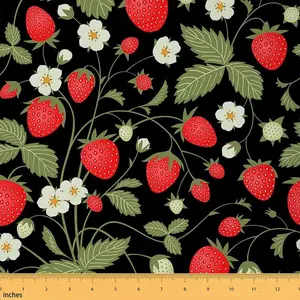 Strawberry Fabric by The Yard,2 Yard,Kawaii Botanical Strawberry Leaf Printed Upholstery Fabric,Cute Natural Floral Flower Pattern Waterproof Fabric