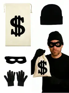 5pcs Party Costume Set, Gloves + Eye Mask + Hat + Money Bag Thief Set, Perfect for Festivals, Parties, Music Festivals, Birthday Gifts