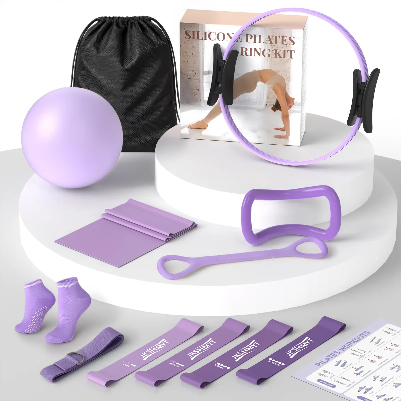 JKSHMYT Pilates Kit, Pilates Equipment Home Workout Set for Adult with 14.5" Pilates Ring & Ball,Resistance Bands,Yoga Strap,Grip Socks,Essentials Fitness Pilates Kit Accessories for Starter,Beginners