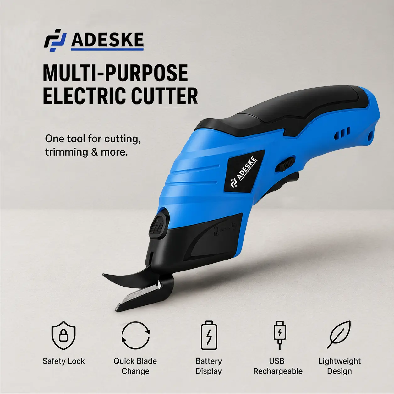 ADESKE Cordless Electric Cutter, Multi-Purpose Electric Scissors for Cardboard, Fabric, Leather & DIY Projects