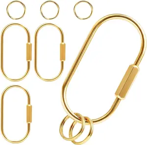 6pcs Gold Brass Key Rings Bulk,Carabiner Keychain Clip for Keys,Key Chain Organizer Holder for Men Women Adult with Screw Lock,Bag Charms for Handbags