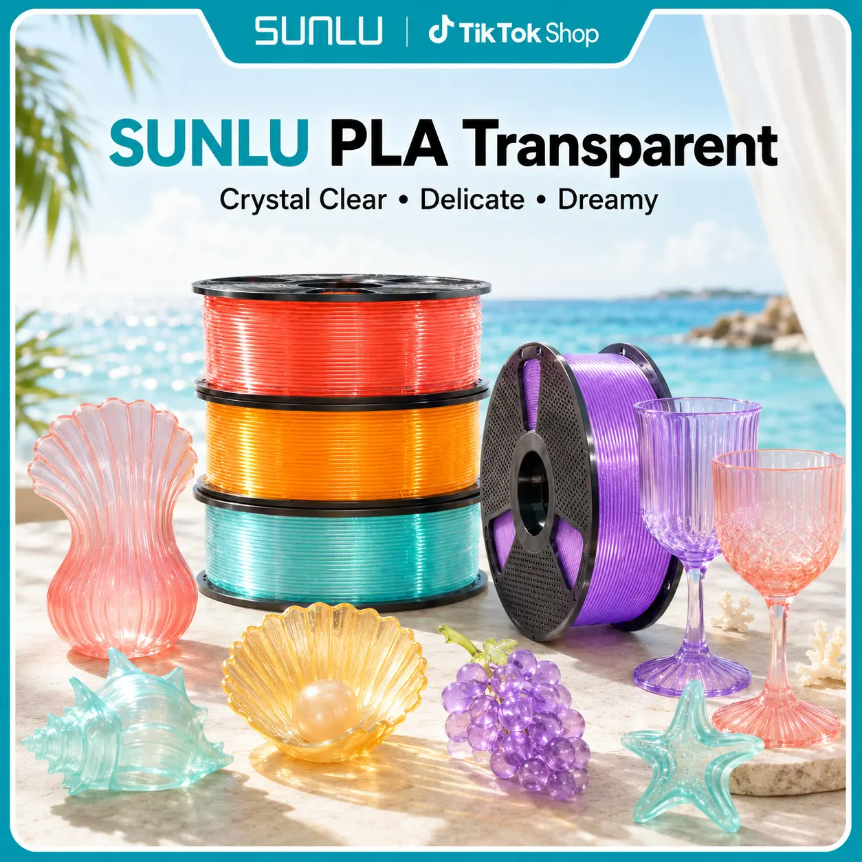 SUNLU Transparent Series 3D Filament | Transparent PLA | No Stringing, No Clogging | Exquisite Crystalline Texture, Boundless Creativity | Color Aesthetics, Pro-Essential, Beginner's Top Choice tiktokshopspringglowup