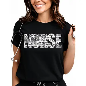 100% Cotton Womens Nurse Shirt Nurse Life Letter Print Short Sleeve Register Nurse Gift Inspirational Tee