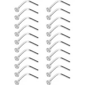 20 s Curved Nose Stud Stainless Steel Nose Ring Crystals L Bend Nose Screw Piercing , 20 Gauge