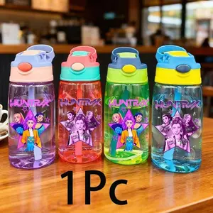 K-Pop Color 480ML Party Water Cup, Large Capacity with Straw, Portable Handle, Non-Leaking, Ideal for Birthdays & Holidays, Reusable