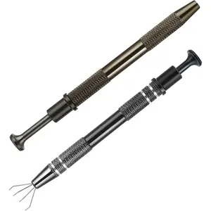 2 Pack Piercing Ball Grabber Tool, Stainless Steel Jeweler's Pick Up Tool with 4 Prongs Holder Diamond Claw Tweezers for Tiny Objects Ic Chips Electronic Components (Black+Brown)