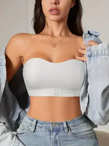 Wireless Push-Up Bra, High Anti-Slip Strapless Waist Cincher Top, Front Hook Wireless Underwear, Summer Invisible Bra, Plain Seamless Design, Fit