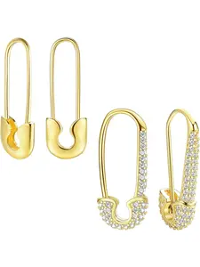 2 Pairs Minimalist Safety Pin Hoop Earrings for Women Dainty Cubic Zirconia Lock Dangle Drop Cartilage Earrings Hypoallergenic Stud Post Pave Ear Piercing Fashion Body Jewelry