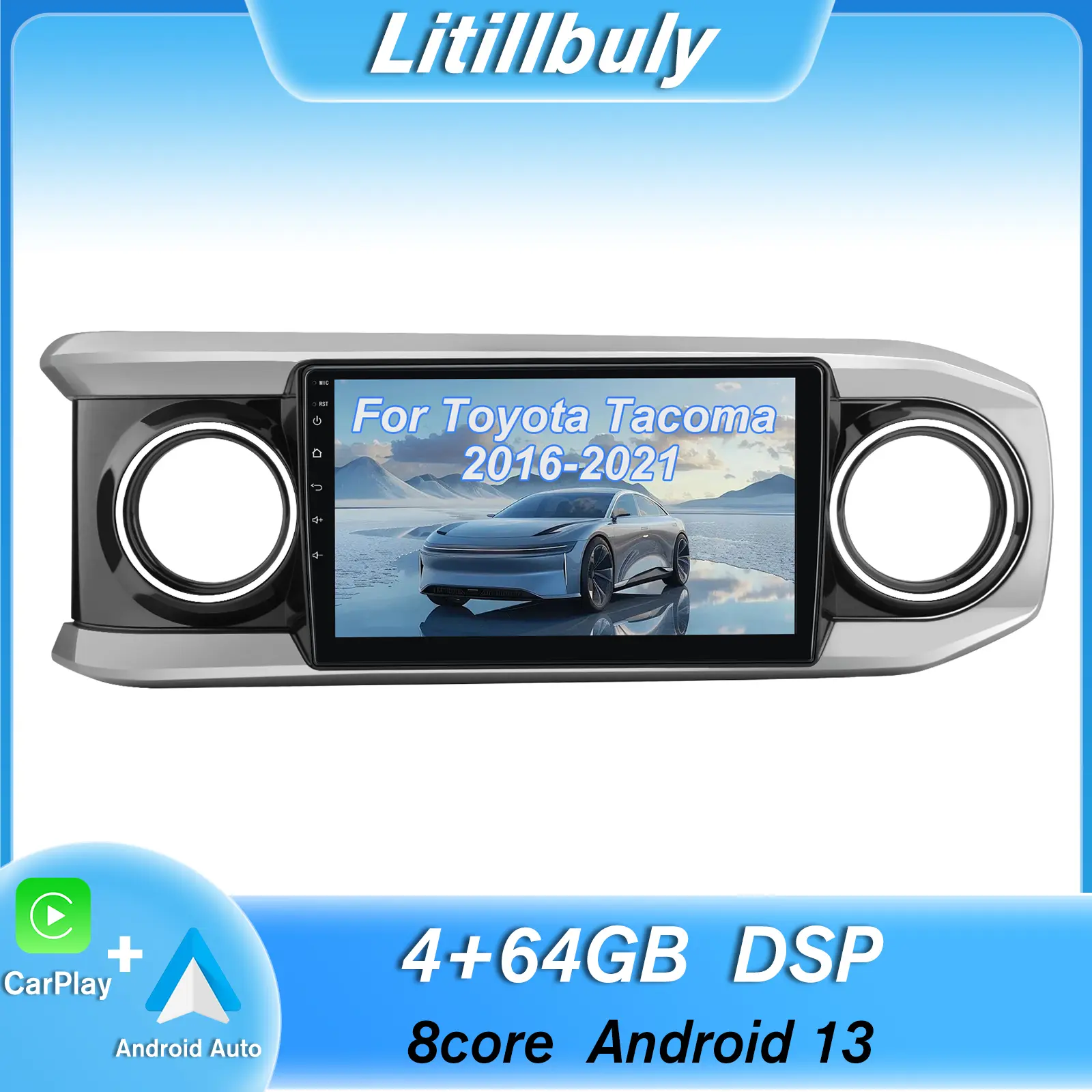 Car Stereo for Toyota Tacoma 2016-2021 touch screen has Android Auto Wireless Carplay, Bluetooth WIFI supports GPS Navigation