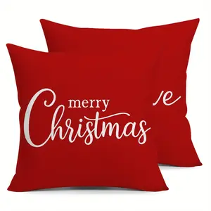 2pcs, Festive Christmas Throw Pillow Covers, "Merry Christmas" Design, Red Cushion Covers, Ideal for Holiday Home Decor, Christmas Decorations, Christmas Cushion Covers, Christmas Decorations Living Room, Single Sided Printing, No Pillow Core