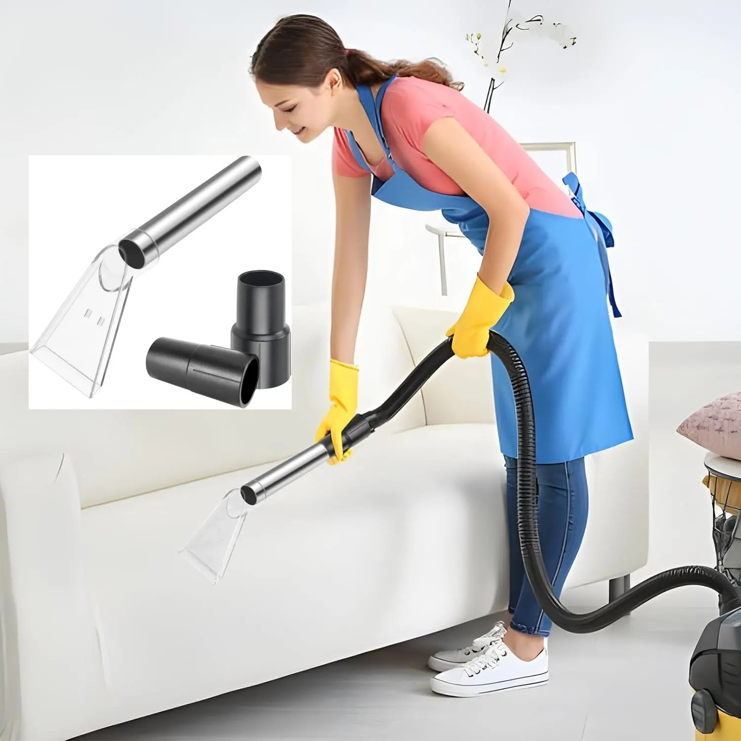 Household 4-Piece Portable Vacuum Attachment Kit - Auto Detailing Hand Wand with Viewing Head Suction, 2 Hose Sleeves, Multifunctional Set for Sofa, Carpet Cleaning
