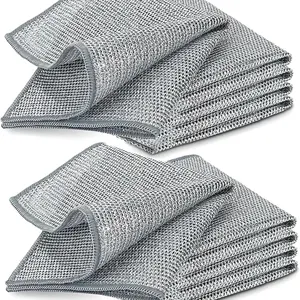 10 PCS Double Layer Stainless Steel Scrubber Wire Dishwashing Cloth Multi Purpose Wire Dishwashing Rags  Non Scratch Stainless Steel Mesh Dish Cleaning Cloth 20x20cm Metallic Wire Cleaning Rag Towel for Kitchen Dish Sink Stove Top