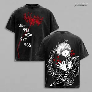 Kaneki Ken Tokyo Ghoul Vintage Washed T-Shirt, Anime Graphic Tee, Oversized Manga Shirt, Retro Japanese Streetwear Top, Otaku Unisex Casual Outfit NJ7