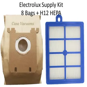 8 Electrolux Type S Bags + 1 H12 HEPA Filter fits Oxygen - Harmony - Jetmaxx - Ultra Silencer Canister Vacuum Cleaner, also fits Eureka OX + HF-1