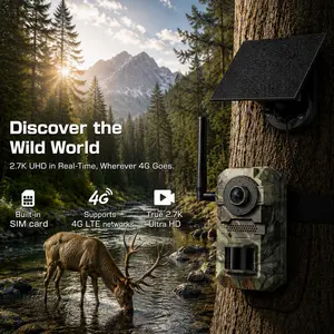 2K HD Solar Powered Wireless 4G LTE Cellular Trail Cameras with Live Streaming, Game Camera Built-in SIM Card WiFi, Not Supported, WaterProof, Motion Activated, Night Vision, (Data refill is required for Unlimited 4G data usage) Cloud Storage