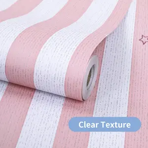 A roll of pink and white vertical stripe peel and stick wallpaper - waterproof and detachable self-adhesive wall decoration, Decorative, easy to install and cut, suitable for girls' bedrooms, living rooms, TV backgrounds, furniture, decoration