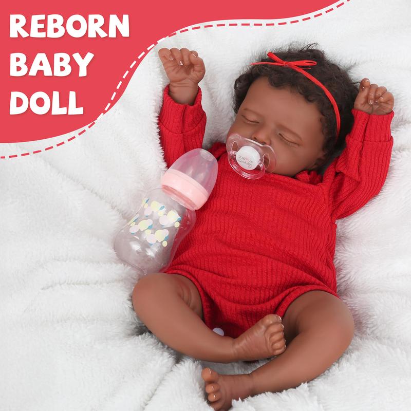 [WOOROY] Realistic Reborn Baby Doll 18 In African American Sleeping Newborn Handcrafted Lifelike Black Skin Cloth Body Doll Birthday & Christmas Gift for Ages 3+