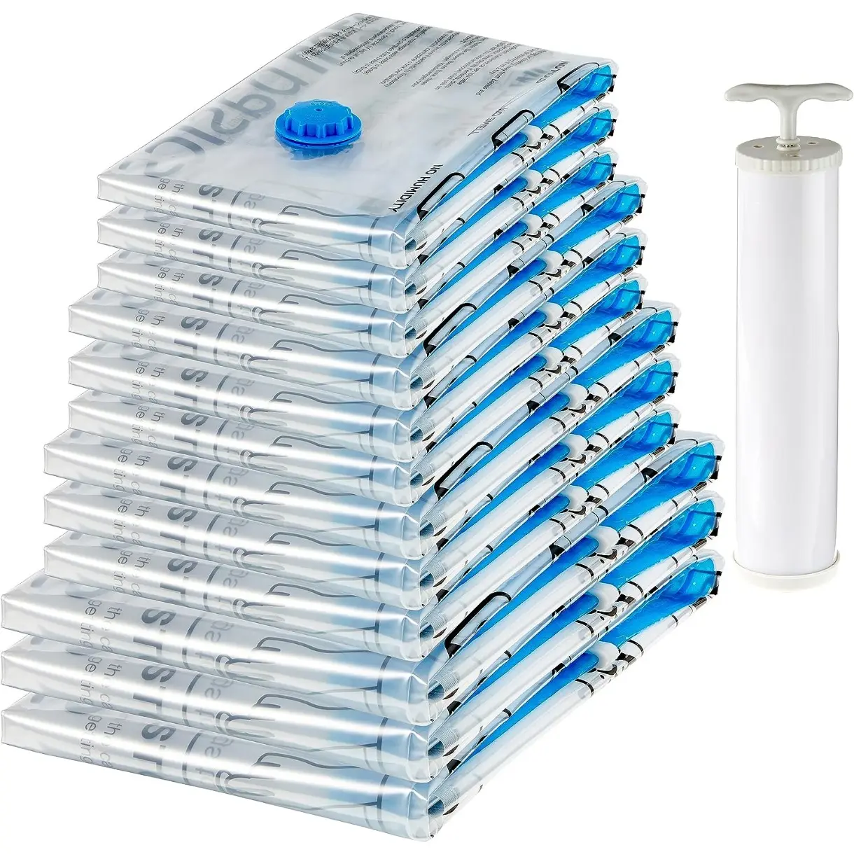 12 Pack Vacuum Compression Space Saving Zipper Storage Bags for Travel Clothes, Clear