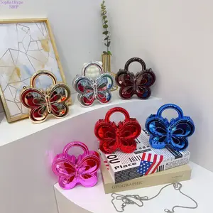 Women's 2026 Trendy Metallic Butterfly Mini Clutch Bag - Mirror-Finish Hard Shell Crossbody Bags for Women with Chain Strap, Fashionable Shoulder Handbag for Wedding, Party
