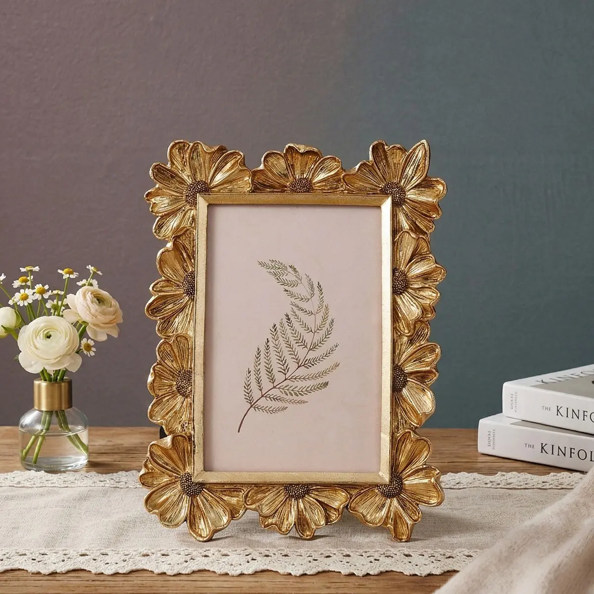 Daisy Flower Pattern Photo Frame, Resin Material, European Style, Room Decor, Home Decoration, Bedroom, Living Room, Gift Idea