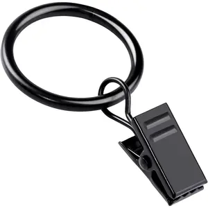 20 Pack Black Curtain Rings with Clips, Curtain Hooks Curtain Clips with Rings, Drapes Rings 1 Inch Diameter, Fits up to 5/8" Curtain Rod