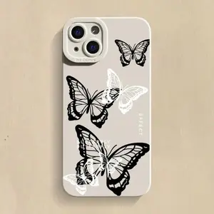 Butterfly English Black Ivory White Mobile Phone Case,phone Case Suitable for Iphone 11/12/13/14/15/16/17 Pro Promax Plus Air,Halloween Gift, Easter Gift, Birthday, Girlfriend, Boyfriend, Friends or Yourself Protective Cover Protection Protector