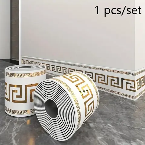 1 roll, 197 inches x 3.94 inches, large roll thickened, European-style marble tile panel wallpaper, Decorative wallpaper, self-adhesive PVC brick imitation, DIY removable without residue, waterproof, wear-resistant, long-lasting, bedroom corner decorati