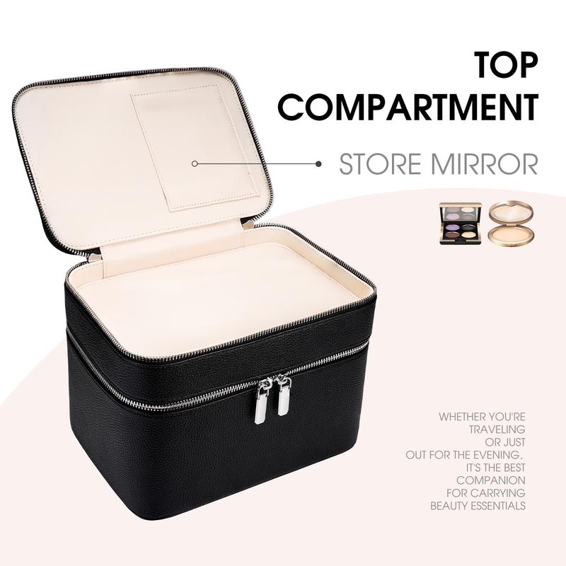 Duo Vanity Case Burgundy - Large Functional Travel Makeup Bag Organizer with Removable Divider