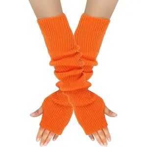 Knittde Long Arm Warmers Women Fingerless Gloves Cashmere Blend Elbow Warmers Mittens with Thumb Hole