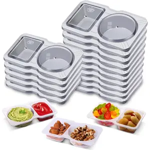 15 Sets Snack Containers,  Double Compartment Condiment With Lids 2 Portion Snack Containers Sauces Dip, Disposable Box to Grab and Go with Prep For Adults, On The Go For