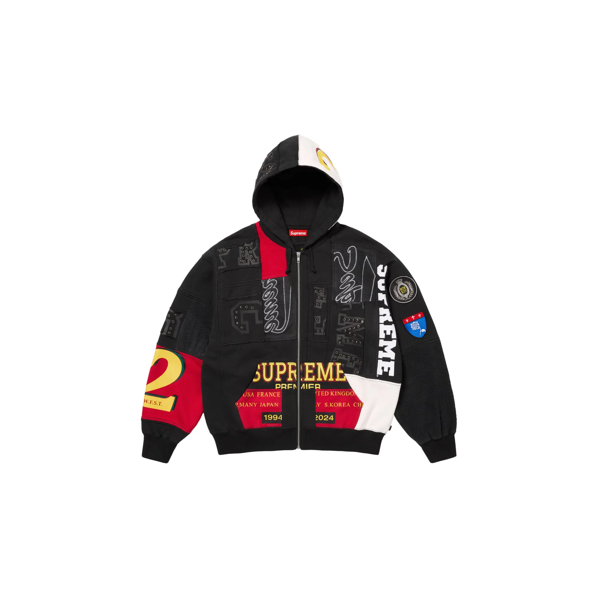 Patchwork Zip Up Hooded Sweatshirt "SS25 - Black" SU25499