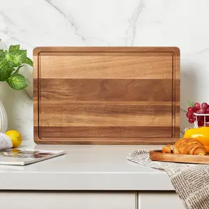 Garvee 18 Inch Acacia Wood Cutting Board for Kitchen, Large Butcher Block Chopping Board with Built-In Deep Groove and Side Handles for Food Prep and Serving Tray, Natural