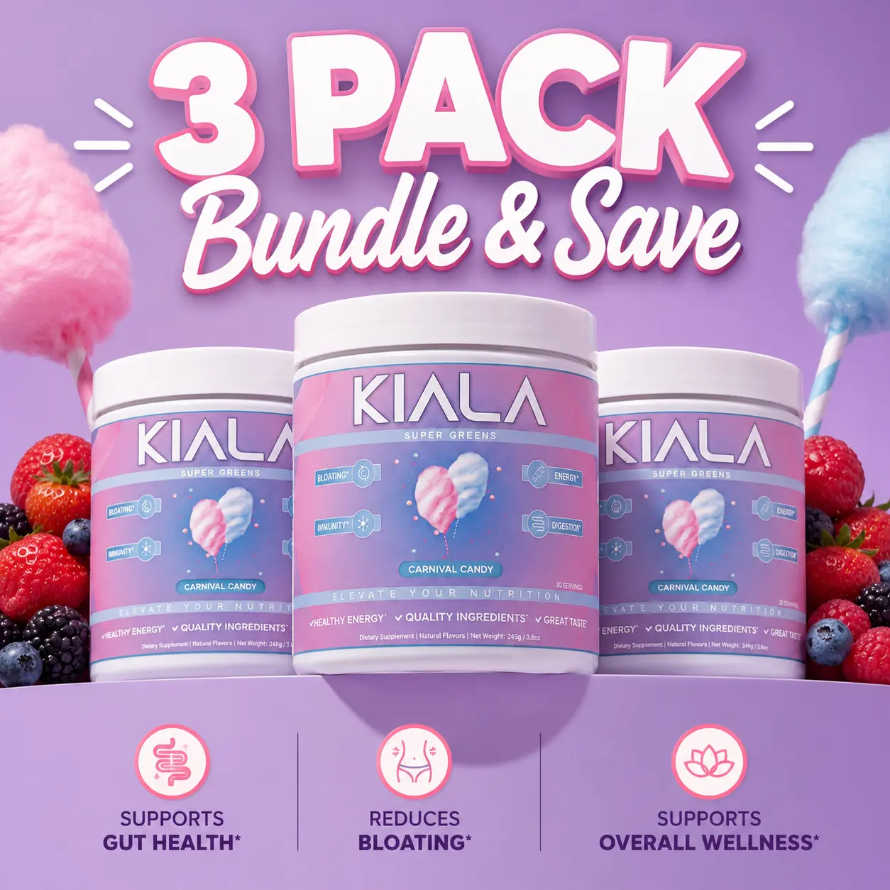 Kiala Nutrition Carnival Candy Organic Super Greens Powder Dietary Supplement (3 Pack) Kiala Nutrition Carnival Candy Organic Super Greens Powder Dietary Supplement (3 Pack)