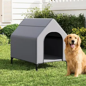 [FLASH SALE] Garvee Dog House Outdoor Weatherproof 600D Oxford Canopy, 2 Top Windows, Breathable Mesh Fabric Bed, Dog Tents Shelter Kennel, Medium Dog House for Outdoor Indoor, Gray