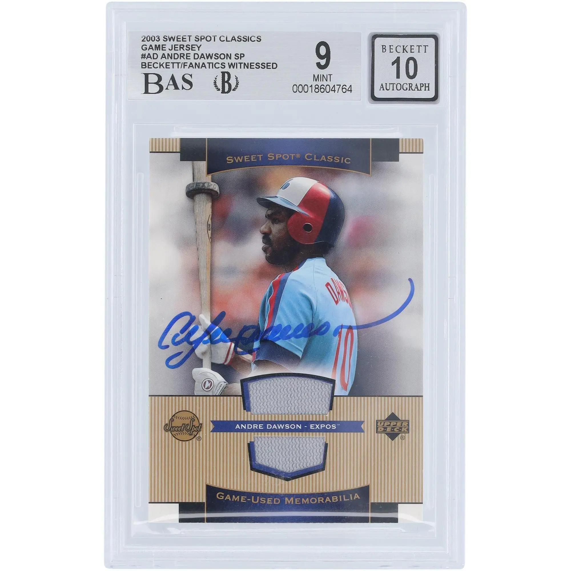 Andre Dawson Chicago Cubs Autographed 2003 Upper Deck Sweet Spot Classic GU Relic #SJ-AD Beckett Fanatics Witnessed Authenticated 9/10 Card - Fanatics Authentic Certified