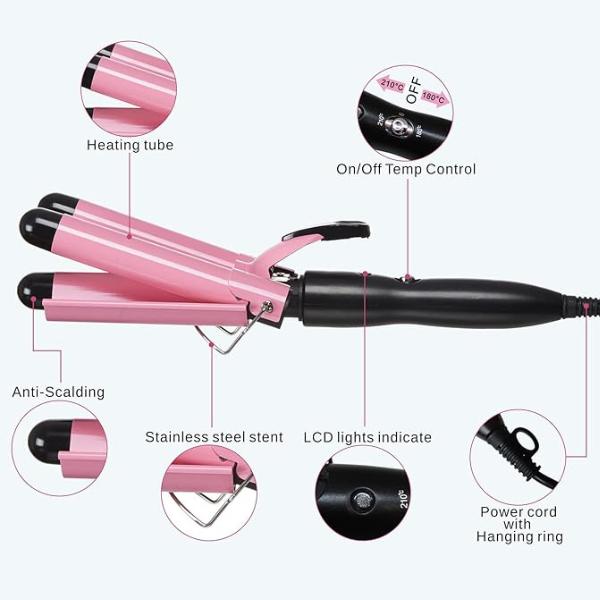 3 Barrel Curling Iron, 1 Inch Crimper Hair Tool for Women with Two Temperature Settings for Comfortable Curling Waves - Curler Comfort Comfort Quick Styling Even Heat Distribution