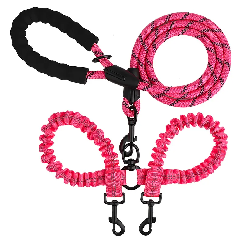 Dual Dog Leash - 360-Swivel No-Tangle, Shock-Absorbing Bungee, Non-Slip Unique Handle, Durable & Sturdy, for Small to Medium & Active Large Breeds, Outdoor Walk Use with Reflective Vest Compatibility
