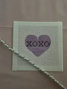 XOXO Purple Conversation Heart Hand Painted Needlepoint Canvas Small Size Valentine's Day Handcraft 13 Mesh Zweigart Canvas for Festive Stitching Projects
